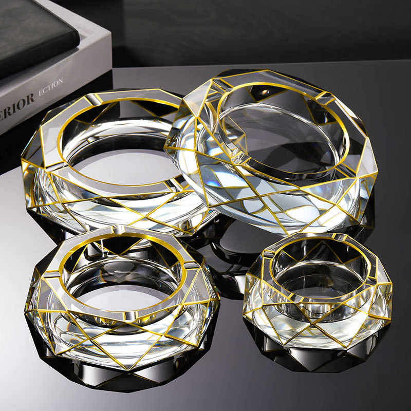 Noble Optical Crystal With Gold Edges Award Trophy Award Custom Logo Business Office Gift Ashtray Hand Craft