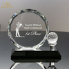 Noble Round Crystal Face And Crystal Golf Ball & Tee Mounted on Black Crystal Base Golf Trophy Award