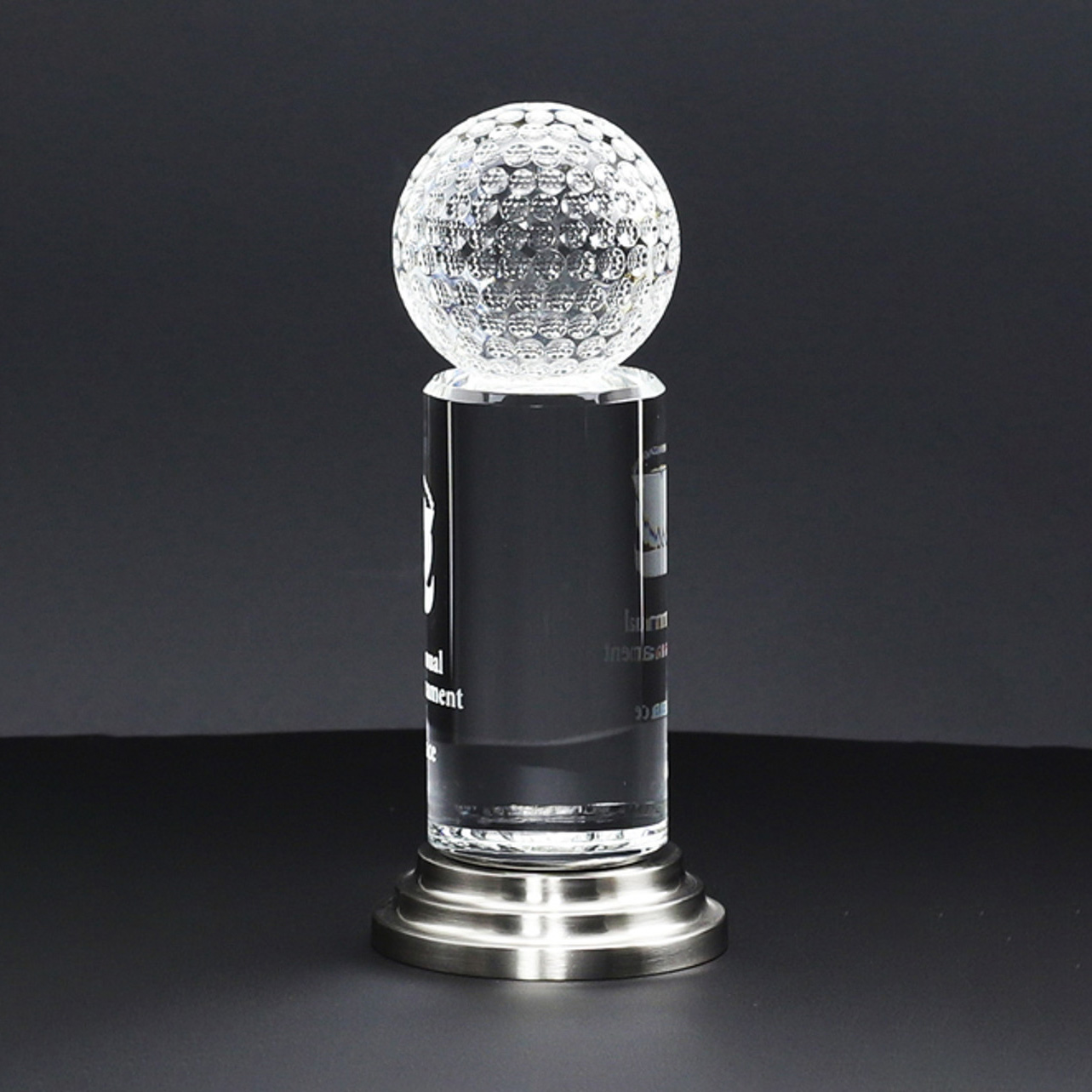 Noble Crystal Golf Ball And Crystal Column On Metal Base Golf Trophy Award