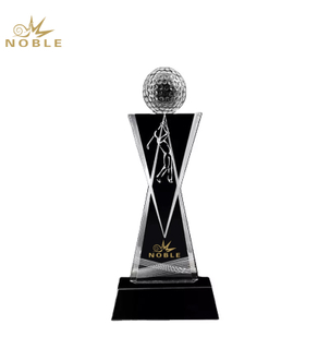 Noble Crystal Golf Ball And Crystal Column On Metal Base Golf Trophy Award