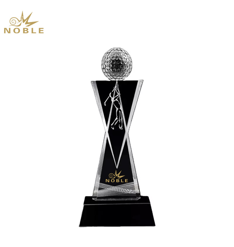 Noble Crystal Golf Ball And Crystal Column On Metal Base Golf Trophy Award