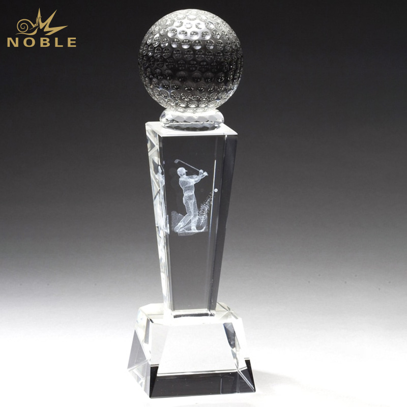 Noble Crystal Glass 3D Engraving Custom Logo Golf Trophy Award
