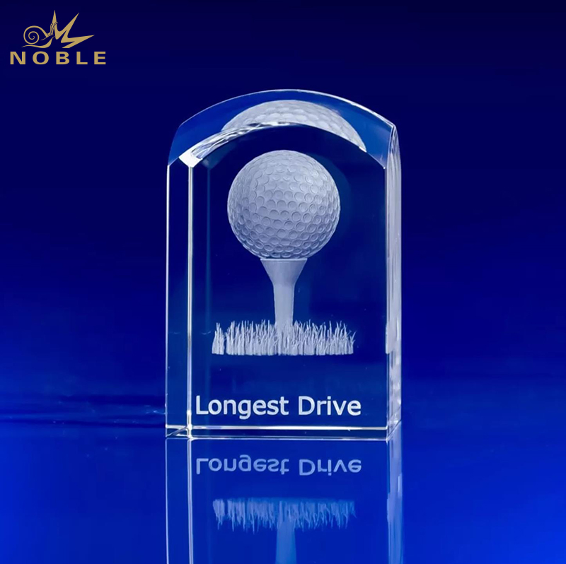 Noble Crystal Cube 3D laser Custom Logo Golf Trophy Awards