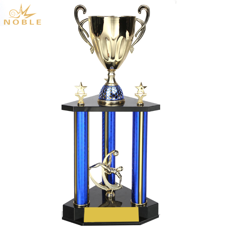 Best Selling Custom Football Sports Metal Large Trophy with Blue Pillar 