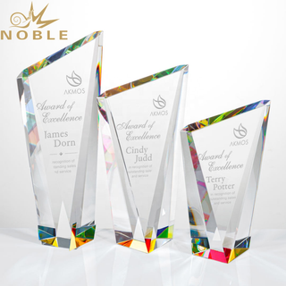 High Quality K9 Crystal Custom Block Trophy with Multi-colored Base