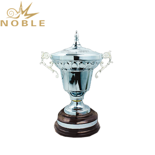 Luxury High Quality Shiny Silver Metal Cup Trophy with Wooden Base