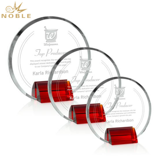 Beautiful Design Free Engraving Custom Crystal Round Plaque with Red Crystal Base