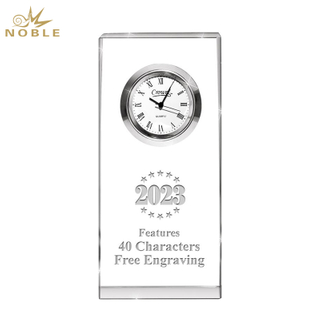 Noble Manufacturer Crystal Clock Business Gift Customized Bespoke Logo Office Decoration Trophy Award Hand Craft