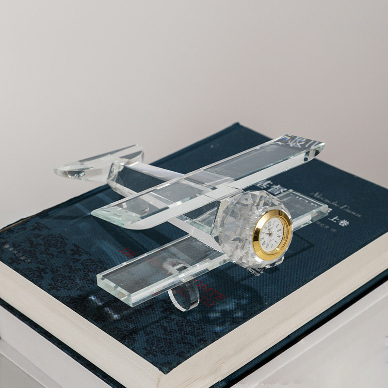 Noble Manufacturer Crystal Airplane Clock Business Gift Customized Bespoke Logo Office Decoration Trophy Award Hand Craft Desk Gift