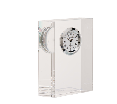 Noble Manufacturer Crystal Glass Clock Business Gift Customized Bespoke Logo Office Decoration Trophy Award Hand Craft Tabletop clock