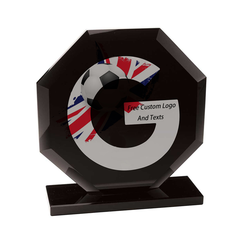 Noble Manufacturer Wholesale UK Gift Personalized Sports Soccer Black Crystal Glass Trophy Award