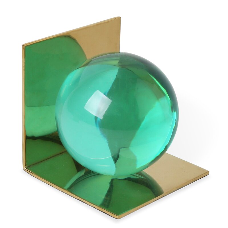Noble Manufacturer Transparent Crystal Green Ball Achievement Custom Bespoke Logo Business School Office Desk Gift Hand Craft Bookend