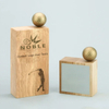 Noble High Quality Gold Metal Golf Ball Flag With Wood Base Business Gift Sports Awards Custom Bespoke Logo Golf A Hole in One Trophy