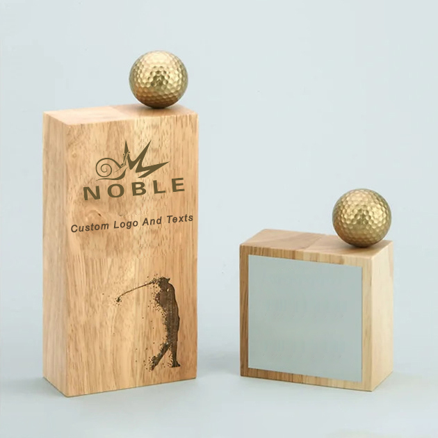Noble High Quality Gold Metal Golf Ball Flag With Wood Base Business Gift Sports Awards Custom Bespoke Logo Golf A Hole in One Trophy