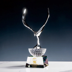 Noble High Quality Crystal Golf Ball with Silver Metal Eagle Sports Awards Custom Bespoke Logo Golf A Hole in One Trophy Hand Craft