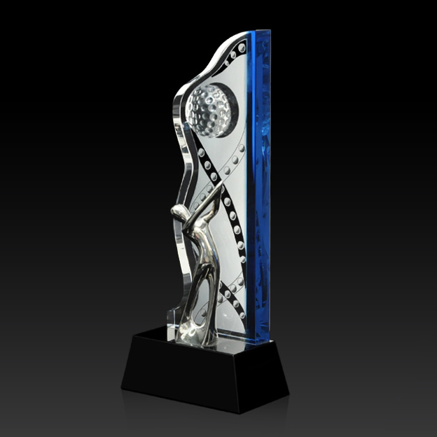 Noble High Quality Crystal Business Gift Sports Awards Custom Bespoke Logo Golf A Hole in One Metal Figure Trophy Hand Craft