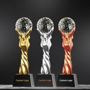 Noble High Quality Crystal Ball Business Gift Sports Awards Custom Bespoke Logo Golf A Hole in One Metal Trophy Hand Craft