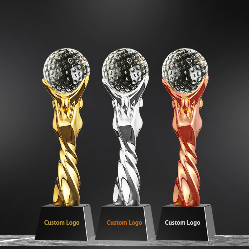 Noble High Quality Crystal Ball Business Gift Sports Awards Custom Bespoke Logo Golf A Hole in One Metal Trophy Hand Craft