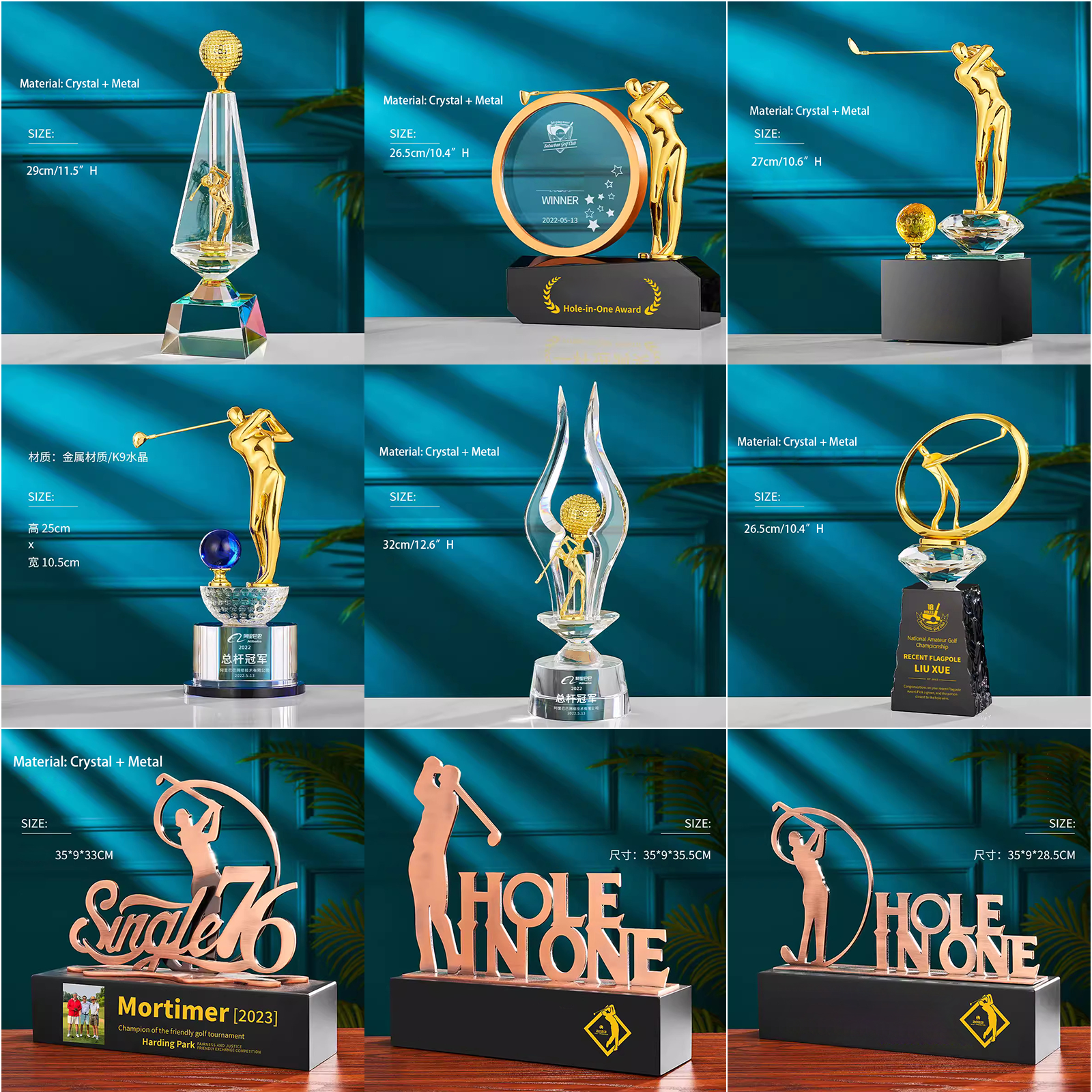 Noble High Quality K9 Crystal Business Gift Sports Awards Custom Bespoke Logo Golf A Hole in One Trophy Hand Craft