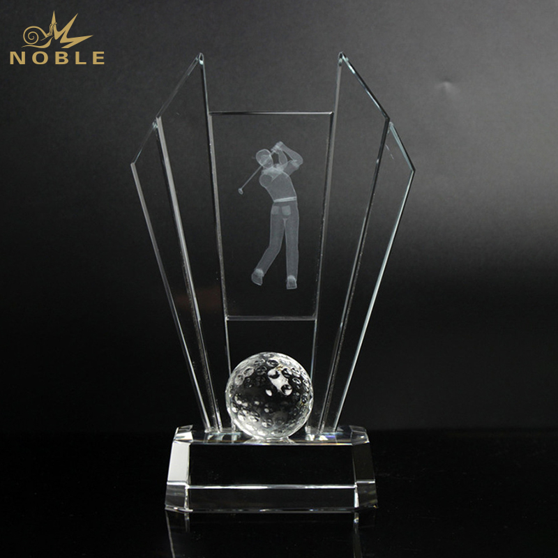 Noble High Quality K9 Crystal With 3D Laser Business Gift Sports Awards Custom Bespoke Logo Golf A Hole in One Trophy Hand Craft