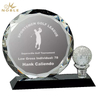 Noble Round Crystal Face And Crystal Golf Ball & Tee Mounted on Black Crystal Base Golf Trophy Award