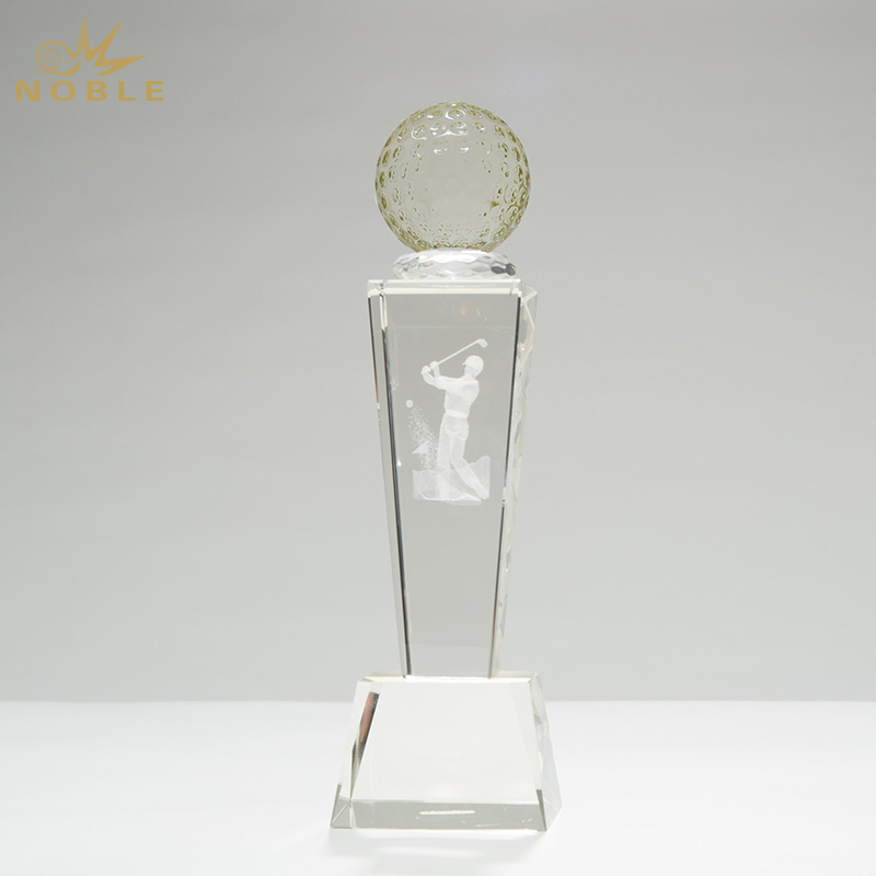 Noble Crystal Glass 3D Engraving Custom Logo Golf Trophy Award