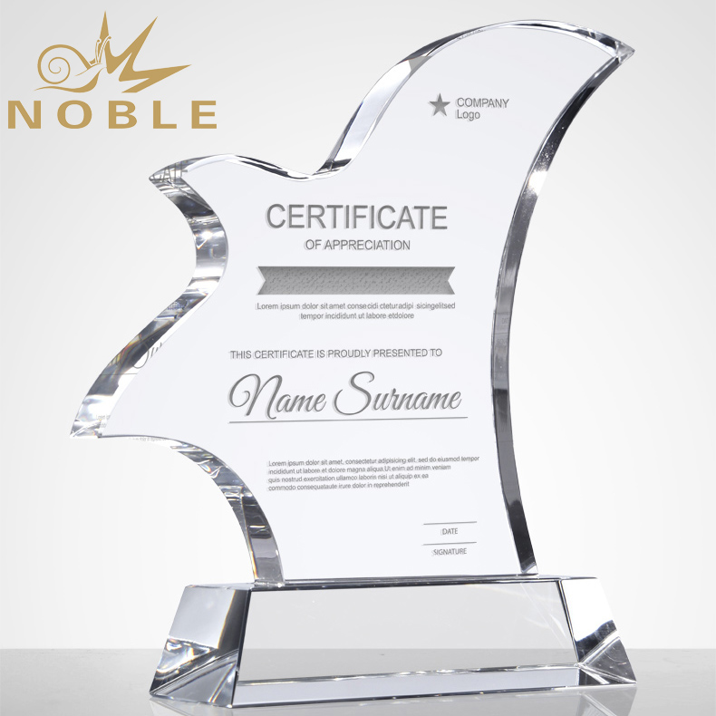 High Quality Custom Engraving Flying Bird Crystal Custom Trophy
