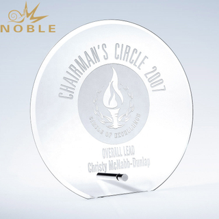 New Design Custom Jade Glass Plaque Trophy with Metal Pole