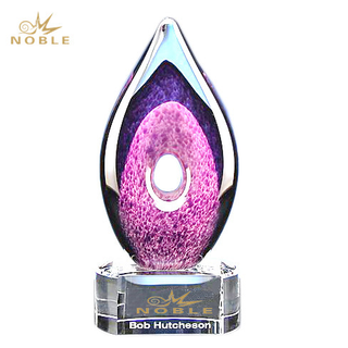 Custom Engraved Logo Hand Blown Art Glass Trophy