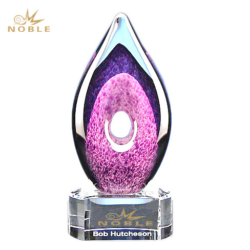 Custom Engraved Logo Hand Blown Art Glass Trophy