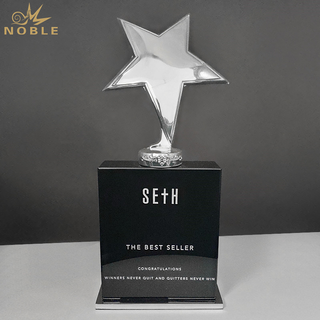  Crystal Metal Star Trophy Award with Black Base for Elegant Company Awards