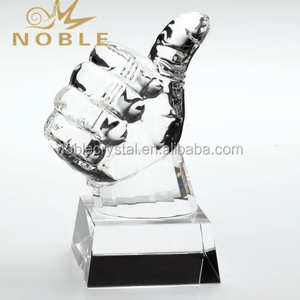 Clear Optical Crystal Custom Thumbs Up Trophy For Business Souvenirs