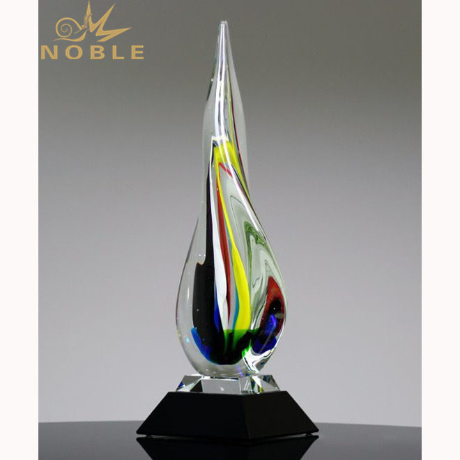 Hot Sale Teardrop Colorful Hand Blown Art Glass Trophy