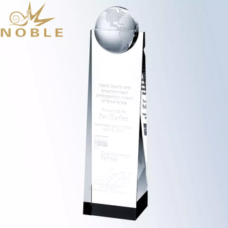 Custom Free Engraving Custom Crystal Wedge Globe Tower Award