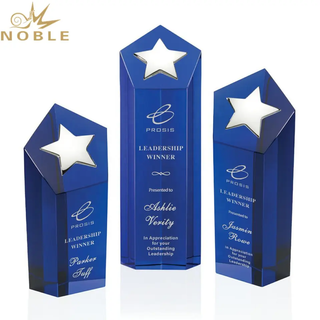  New Design Custom Blue Crystal Cube Star Award with Metal Star