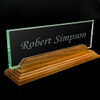 Jade Glass Desk plate with Walnut Base With Custom Bespoke Logo Promotional Business Gift Office Desk Decoration Hand Craft