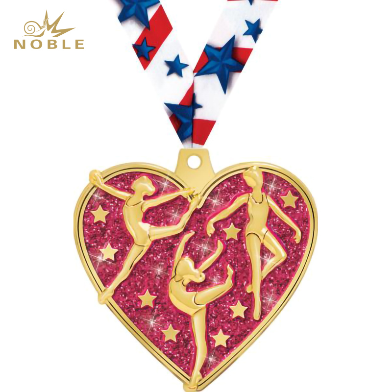 2024 New Design Metal Dance Championship Medals Custom Sparkle Dance Heart Medals with Ribbon