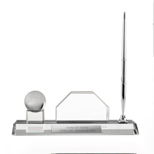 Noble Glass Globe Pen Holder With Metal Plate Custom Bespoke Logo Promotional Business Gift Office Desk Decoration Hand Craft