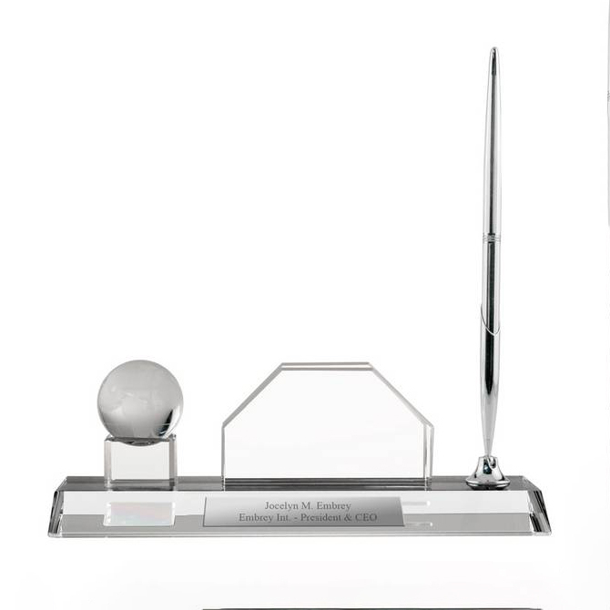 Noble Glass Globe Pen Holder With Metal Plate Custom Bespoke Logo Promotional Business Gift Office Desk Decoration Hand Craft