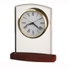 Noble Manufacturer Crystal Glass Clock With Red Wood Base Business Gift Customized Bespoke Logo Office Decoration Trophy Award Hand Craft Desk Gift