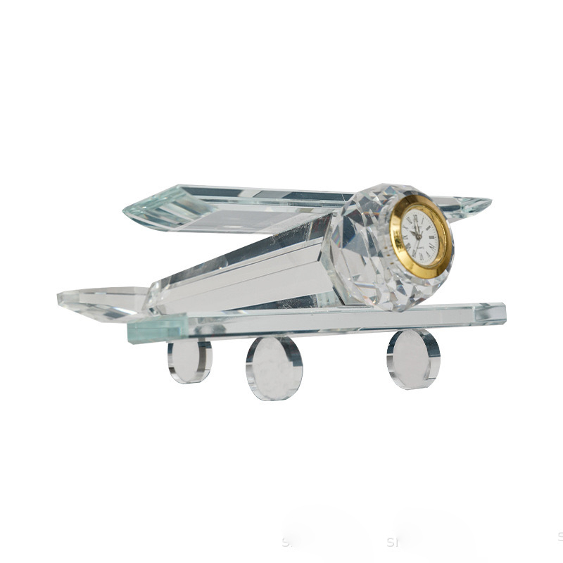 Noble Manufacturer Crystal Airplane Clock Business Gift Customized Bespoke Logo Office Decoration Trophy Award Hand Craft Desk Gift
