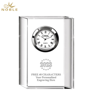 Noble Manufacturer Crystal Glass Clock Business Gift Customized Bespoke Logo Office Decoration Trophy Award Hand Craft Tabletop clock
