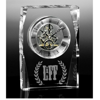 Noble Crystal Glass Clock Business Gift Customized Bespoke Logo Office Decoration Trophy Award Tabletop clock