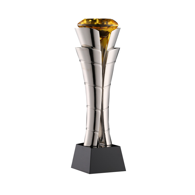High Quality Customized Gold Silver Bronze Metal Torch With Diamond On Top Business Gift Custom Logo Achievement Trophy Awards