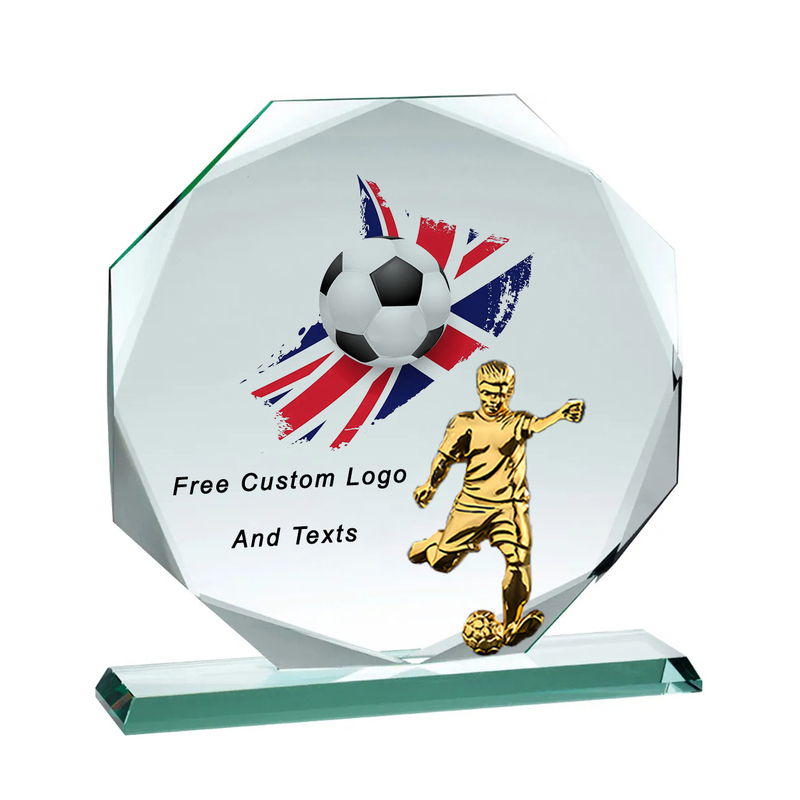 Noble Manufacturer Wholesale Cheap Glass Plaque With Custom Printing Logo UK Gift Personalized Hand Crafts Soccer Trophy Award