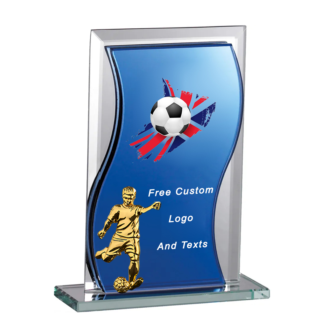 Noble Manufacturer Wholesale Cheap Glass Plaque With Custom Printing Logo UK Gift Personalized Hand Crafts Soccer Trophy Award