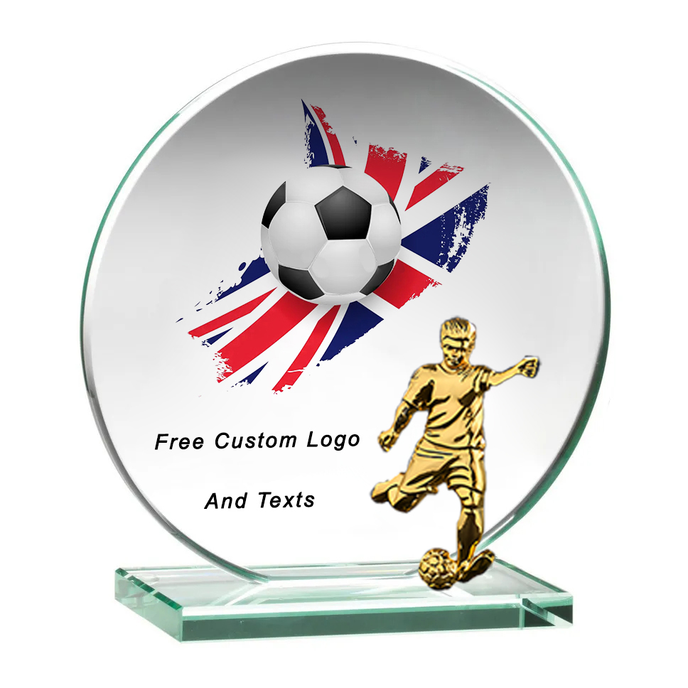 Noble Manufacturer Wholesale Cheap Glass Plaque With Custom Printing Logo UK Gift Personalized Hand Crafts Soccer Trophy Award