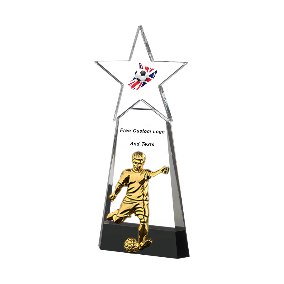 Noble Manufacturer Wholesale Cheap Glass Plaque With Custom Printing Logo UK Gift Personalized Hand Crafts Soccer Trophy Award