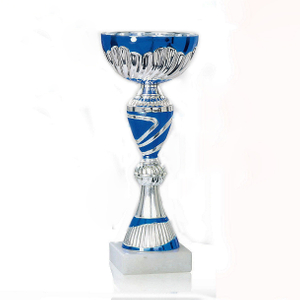 2024 New Design Different Size Custom Made Marble Base Sports Golf Soccer Basketball Marathon Custom Logo Blue Silver Metal Trophy Cup 