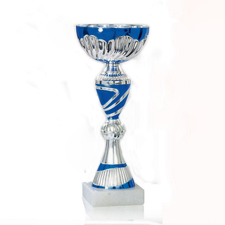 2024 New Design Different Size Custom Made Marble Base Sports Golf Soccer Basketball Marathon Custom Logo Blue Silver Metal Trophy Cup 